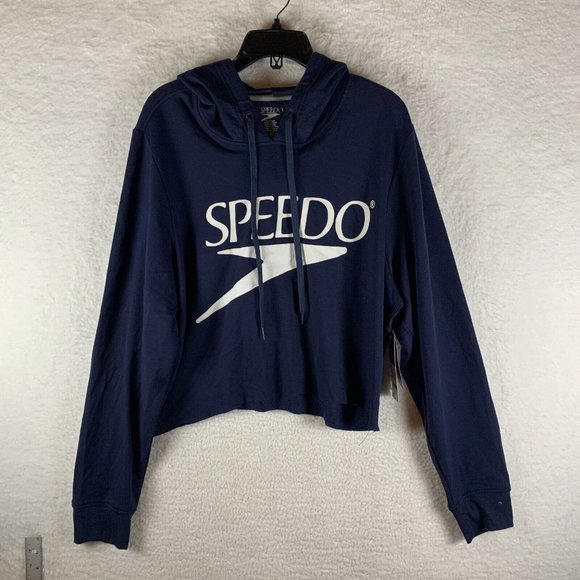 Speedo Crop Hoodie Women's Large Navy‎ Blue Polyester Stretch Long Sleeve 6788 - Picture 1 of 7